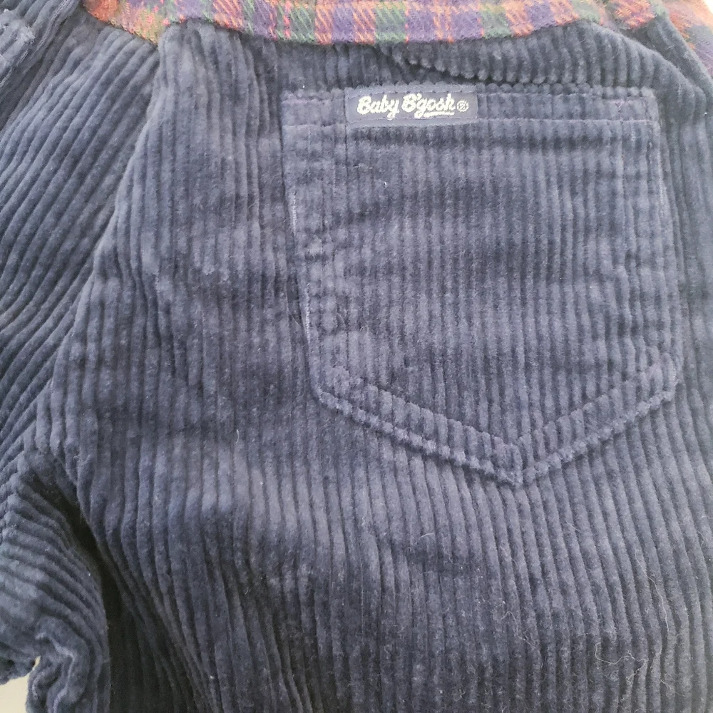 Vintage NWT Baby Oshkosh B'gosh Blue Corduroy Pants With Plaid Detail, 12 Months